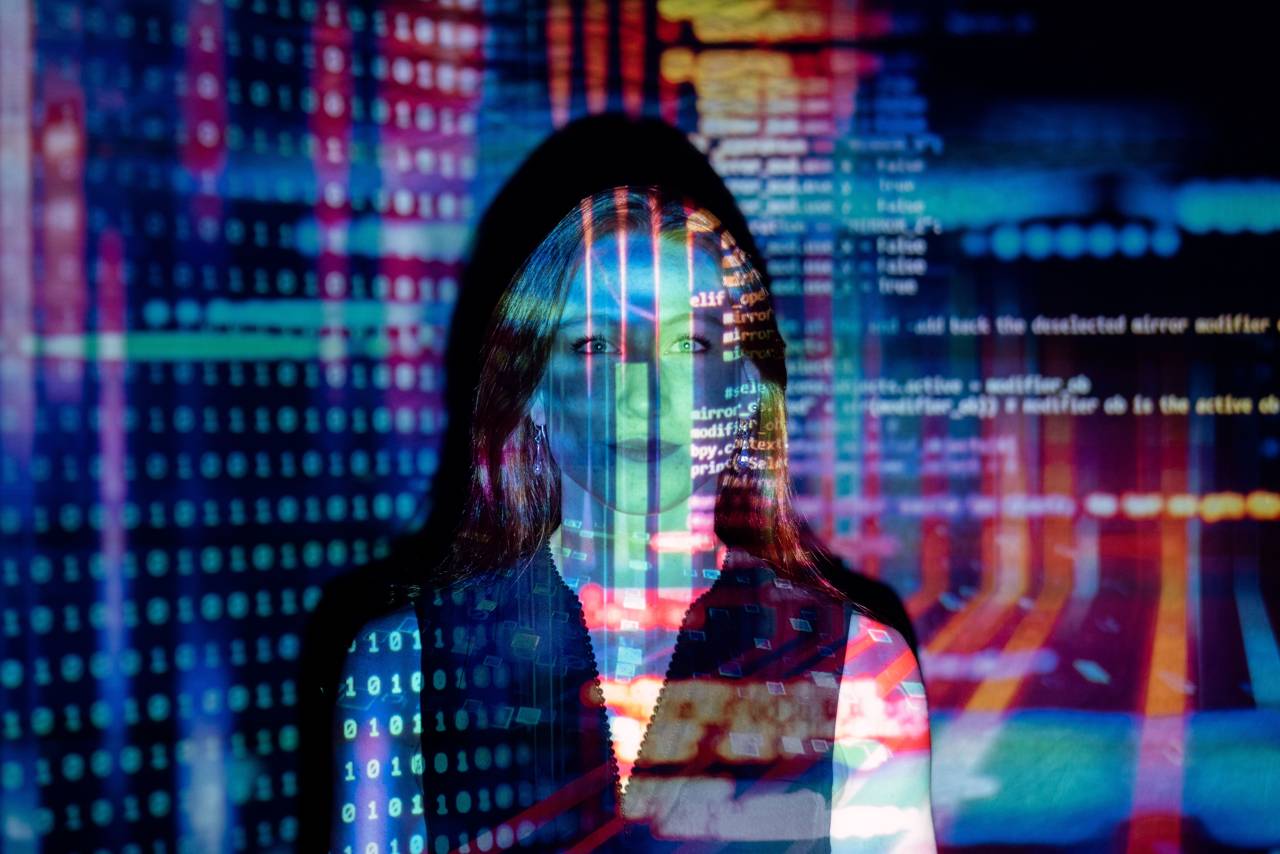 A professional with a digital data overlay